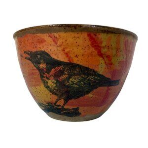 Art Pottery Raven Bowl By Celtic Raven Studio Black Orange
